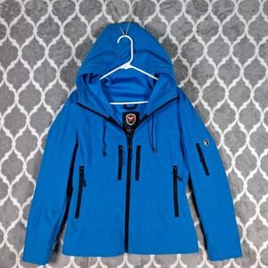 1 Madison Expedition Softshell Jacket Women Medium Blue Hooded Zip Outdoor